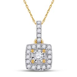 1/6 CTW Womens Round Diamond Square Pendant 10kt Yellow Gold - REF-13A5M