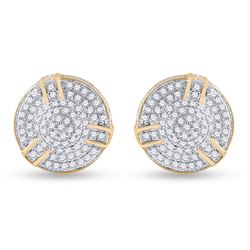 1/2 CTW Mens Round Diamond Cluster Earrings 10kt Yellow Gold - REF-36Y7N