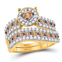 1 & 3/4 CTW Round Brown Diamond Bridal Wedding Ring 10kt Yellow Gold - REF-81Y2N