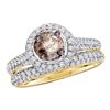 Image 1 : 1 & 1/4 CTW Womens Round Brown Diamond Bridal Wedding Engagement Set 14kt Yellow Gold - REF-82Y5N