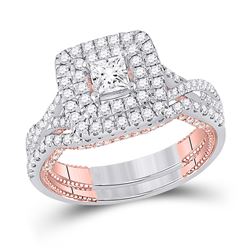 1 & 1/2 CTW Princess Diamond Bridal Wedding Ring 14kt Two-tone Gold - REF-163V5Y