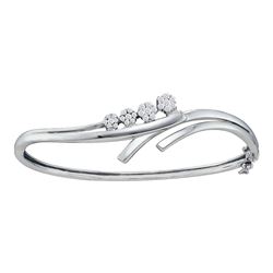 1/2 CTW Womens Round Diamond Graduated Cluster Bangle Bracelet 14kt White Gold - REF-95F5W