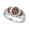 Image 1 : 1/3 CTW Womens Round Brown Diamond Oval Cluster Ring 10kt White Gold - REF-25A3M