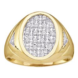 1/4 CTW Mens Round Diamond Oval Cluster Ring 14kt Yellow Gold - REF-41W5H