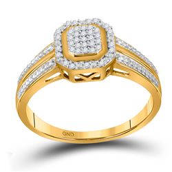 1/10 CTW Round Diamond Square Cluster Bridal Wedding Engagement Ring 10kt Yellow Gold - REF-21Y8N
