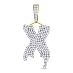 2 & 1/2 CTW Mens Round Diamond Dripping X Letter Charm Pendant 10kt Yellow Gold - REF-136A4M