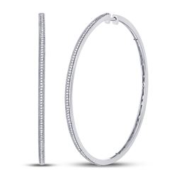 1/2 CTW Womens Round Diamond Large Slender Milgrain Hoop Earrings 10kt White Gold - REF-68N2A