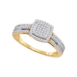 1/4 CTW Round Diamond Square Bridal Wedding Engagement Ring 10kt Yellow Gold - REF-23T3V