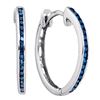 Image 1 : 1/10 CTW Blue Color Enhanced Round Diamond Womens Slender Hoop Earrings 10k White Gold - REF-12M2F