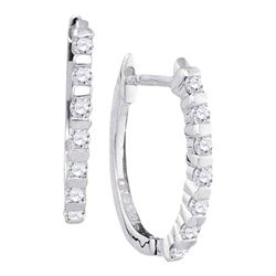 1/4 CTW Womens Round Diamond Hoop Earrings 10kt White Gold - REF-24H5R