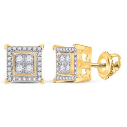 1/3 CTW Mens Round Diamond Square Earrings 14kt Yellow Gold - REF-44H4R