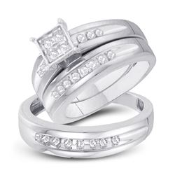 1/3 CTW His Hers Round Diamond Square Matching Wedding Set 10kt White Gold - REF-54A5M