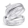 Image 1 : 1/3 CTW His Hers Round Diamond Square Matching Wedding Set 10kt White Gold - REF-54A5M