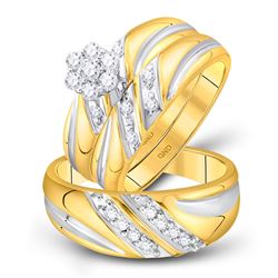 3/8 CTW His Hers Round Diamond Cluster Matching Wedding Set 10kt Yellow Gold - REF-54A5M