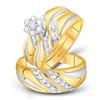 Image 1 : 3/8 CTW His Hers Round Diamond Cluster Matching Wedding Set 10kt Yellow Gold - REF-54A5M