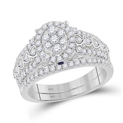 7/8 CTW Round Diamond Bridal Wedding Ring 14kt White Gold - REF-102T3V