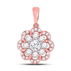 1/2 CTW Womens Round Diamond Flower Halo Cluster Pendant 10kt Two-tone Gold - REF-42M2F