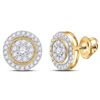Image 1 : 1 CTW Womens Round Diamond Circle Cluster Earrings 14kt Yellow Gold - REF-77V7Y