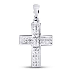 1/2 CTW Womens Princess Diamond Religious Cross Pendant 10kt White Gold - REF-37V5Y