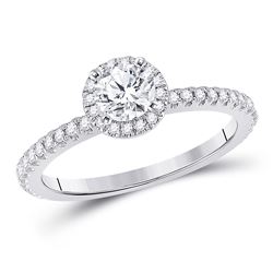 7/8 CTW Round Diamond Halo Bridal Wedding Engagement Ring 14kt White Gold - REF-177T3V
