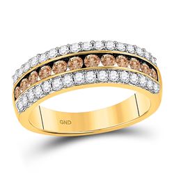 1 CTW Womens Round Brown Diamond Band Ring 10kt Yellow Gold - REF-58W5H