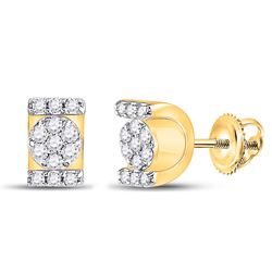 1/4 CTW Womens Round Diamond Rectangle Cluster Stud Earrings 10kt Yellow Gold - REF-25R9X