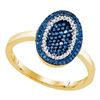 Image 1 : 1/3 CTW Womens Round Blue Color Enhanced Diamond Oval Cluster Ring 10kt Yellow Gold - REF-30X5T