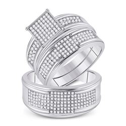 3/4 CTW His Hers Round Diamond Square Matching Wedding Set 10kt White Gold - REF-90F2W