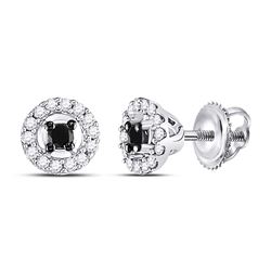 1/5 CTW Womens Round Black Color Enhanced Diamond Cluster Earrings 10kt White Gold - REF-16V4Y