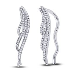 1/4 CTW Womens Round Diamond Climber Earrings 10kt White Gold - REF-20V5Y