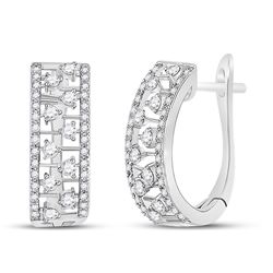 1/2 CTW Womens Round Diamond Oblong Hoop Earrings 14kt White Gold - REF-47X6T