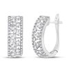 Image 1 : 1/2 CTW Womens Round Diamond Oblong Hoop Earrings 14kt White Gold - REF-47X6T