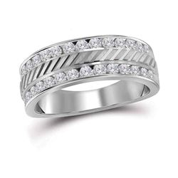 1/4 CTW Mens Machine-Set Round Diamond Wedding Band Ring 14kt White Gold - REF-58Y5N