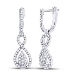 3/8 CTW Womens Round Diamond Teardrop Dangle Earrings 10kt White Gold - REF-36Y7N