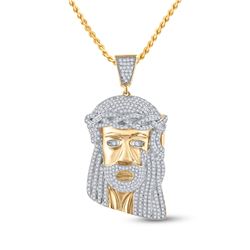 1 & 1/3 CTW Mens Round Diamond Jesus Face Charm Pendant 10kt Yellow Gold - REF-102M3F
