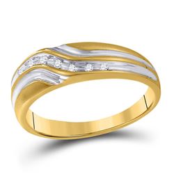 1/20 CTW Mens Round Diamond Single Row Two-tone Wedding Band Ring 10kt Yellow Gold - REF-21T2V