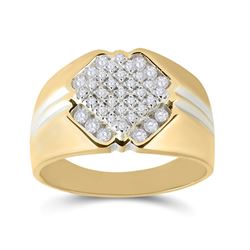 1/2 CTW Mens Round Diamond Diagonal Square Cluster Ring 10kt Two-tone Gold - REF-33T5V