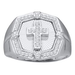 1/4 CTW Mens Round Diamond Cross Ring 10kt White Gold - REF-42R8X