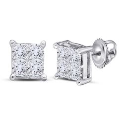 1/4 CTW Womens Princess Diamond Square Earrings 14kt White Gold - REF-26Y6N