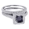 Image 1 : 1 & 1/4 CTW Princess Black Color Enhanced Diamond Wedding Ring 14kt White Gold - REF-73Y2N