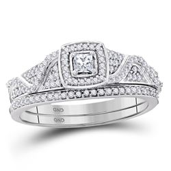 3/8 CTW Princess Diamond Bridal Wedding Ring Band Set 10kt White Gold - REF-47Y6N