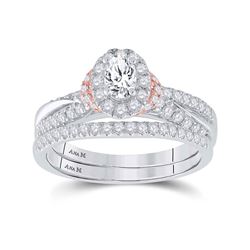1 CTW Oval Diamond Bridal Wedding Ring 14kt Two-tone Gold - REF-136V4Y