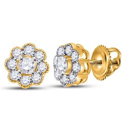 1/4 CTW Womens Round Diamond Flower Cluster Earrings 14kt Yellow Gold - REF-21R8X