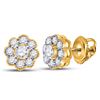 Image 1 : 1/4 CTW Womens Round Diamond Flower Cluster Earrings 14kt Yellow Gold - REF-21R8X