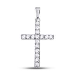 1/2 CTW Womens Round Diamond Cross Pendant 10kt White Gold - REF-34V3Y
