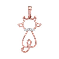 0.02 CTW Womens Round Diamond Kitty Cat Animal Pendant 10kt Rose Gold - REF-9X5T