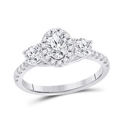 1 & 1/5 CTW Oval Diamond 3-stone Bridal Wedding Engagement Ring 14kt White Gold - REF-220W3H