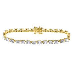 3 CTW Womens Round Diamond Fashion Cluster Tennis Bracelet 14kt Yellow Gold - REF-245X4T
