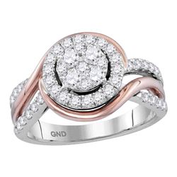 1 CTW Round Diamond Cluster Bridal Wedding Engagement Ring 14kt Two-tone Gold - REF-102H3R