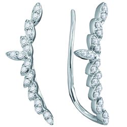 1/4 CTW Womens Round Diamond Climber Earrings 10kt White Gold - REF-24V5Y